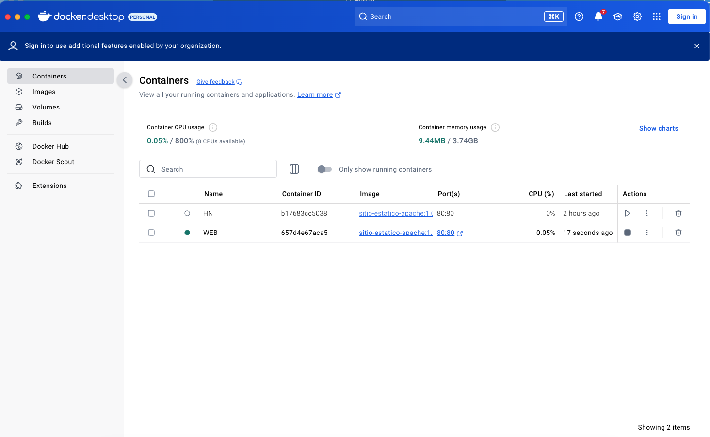 Contenedores en Docker Desktop